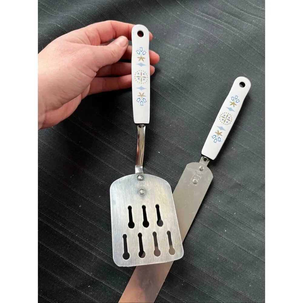 VTG Ekco Floral Handle Spatula Set Mid Century Kitchen Utensils USA